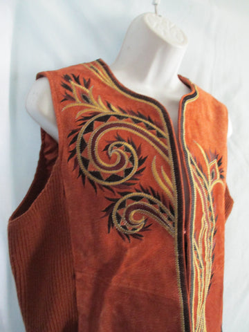 NWT NEW BOB MACKIE WEARABLE ART LEATHER Embroidered VEST S Boho Hippie Western BROWN