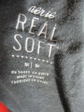 AERIE REAL SOFT Tee T-Shirt Top M CHARCOAL GRAY GREY CREWNECK