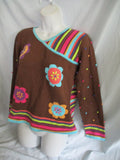 HANNA ANDERSSON Textured FLORAL Striped Knit Sweater 160 14-16 BROWN Multi