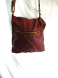 LUCKY BRAND stitched hobo satchel shoulder saddle bag BROWN distressed