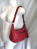HOBO INTERNATIONAL Leather Hobo Handbag Satchel Purse Shoulder Bag RED