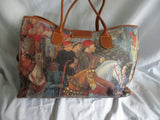 Boutique Design Made in Italy Coated Canvas Renaissance Pattern Satchel Tote Shoulder Bag Purse