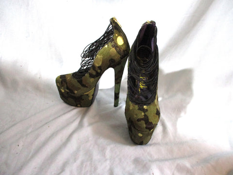LONDON TRASH CERES Camo Gold PLATFORM Wedge High Heel Shoe Stiletto 8