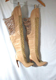 EMILY B. LEGEND Tall Thigh-High Stiletto Leather Strappy BOOTS 8.5 BEIGE GOLD