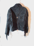 Vintage ARIAT LEATHERS USA Cowboy FRINGE Jacket Coat Hippie BLACK S