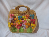 Handmade PHILLIPPINES Woven Straw Embroidered Satchel Shoulder Bag Floral TOTE NATURAL