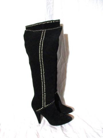 STEVE MADDEN ANGELLE Leather Knee High Tall BOOT 8 Pointy Toe Stitch BLACK