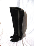 STEVE MADDEN ANGELLE Leather Knee High Tall BOOT 8 Pointy Toe Stitch BLACK