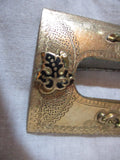 Antique Vintage Retro GOLD LEAF Art Deco Brooch Pin Buckle Frame Jewelry Rectangle