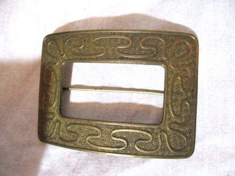 Vintage Retro Swirly Brass Brooch Pin Buckle Frame Jewelry Rectangle
