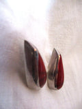 TAXCO 925 STERLING SILVER RED STONE Pierced Earring Stud Teardrop Southwestern Native