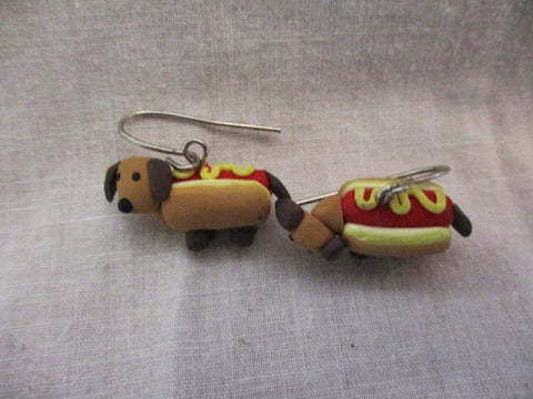 Set HOT DOG Puppy Pierced Earrings Animal Cute Dangle Teen