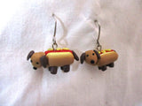 Set HOT DOG Puppy Pierced Earrings Animal Cute Dangle Teen