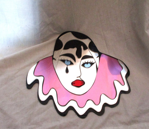 Vintage 1980s SAD MIME FRENCH CLOWN Custom Made MIRROR Wall Hanging Art