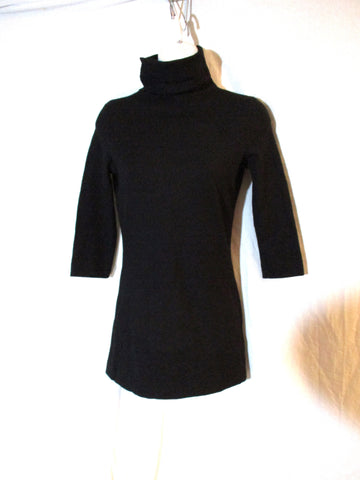 JIL SANDER 3/4 sleeve Wool Turtleneck Top Shirt Blouse S BLACK Womens