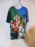 YIZZAM INDIAN WOMAN SITAR PLAYER Tee T-Shirt Top XL Colorful Ethnic