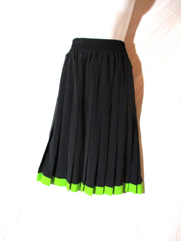 LOUIS FERAUD Pleated LIME GREEN BLACK Skirt BLACK 10 Womens Luxury