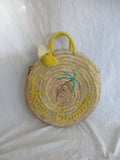 CABANE BOMBOU Woven Basket Leather Bucket TOTE Bag NATURAL Shopper Market Summer Purse