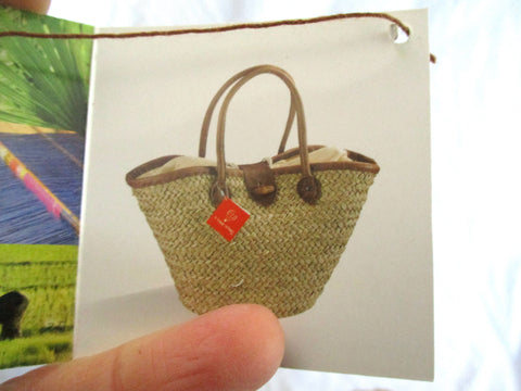 Woven Basket Leather Bucket TOTE Bag NATURAL Shopper Market Summer Purse