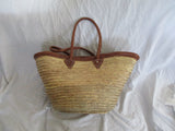 Woven Basket Leather Bucket TOTE Bag NATURAL Shopper Market Summer Purse