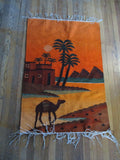 77" Vintage WOOL CAMEL DESERT BLANKET Fringe Serape Throw Bedspread Wall Art Tapestry