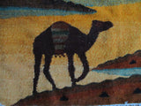 77" Vintage WOOL CAMEL DESERT BLANKET Fringe Serape Throw Bedspread Wall Art Tapestry