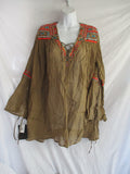NWT NEW EMAMO Embroidered Beaded PUEBLA Floral Peasant Top Shirt Tunic Blouse S
