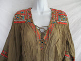NWT NEW EMAMO Embroidered Beaded PUEBLA Floral Peasant Top Shirt Tunic Blouse S