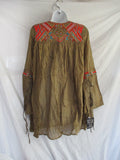 NWT NEW EMAMO Embroidered Beaded PUEBLA Floral Peasant Top Shirt Tunic Blouse S
