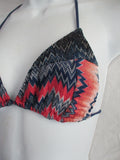 MISSONI ITALY Zigzag Bikini Swimsuit 42 BATHING SUIT w Bag Logo BLUE PINK WHITE GLITTER