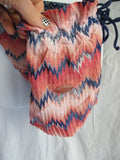 MISSONI ITALY Zigzag Bikini Swimsuit 42 BATHING SUIT w Bag Logo BLUE PINK WHITE GLITTER