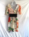 NWT NEW STELLA MCCARTNEY Padded Shoulders Belted Floral Dress 42 White Colorful