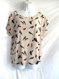 NWT NEW BIRD Top T-Shirt Blouse Colorful Beige 10 Sheer