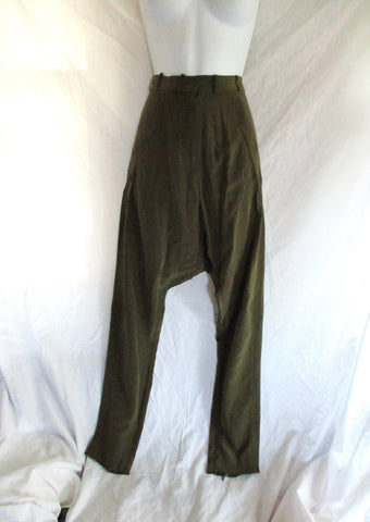 NEW GIVENCHY FRANCE 100% Silk Pegged Trouser Pant 36 OLIVE GREEN Zip