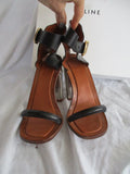 CELINE PARIS ITALY Strappy Silver Heel High Heel PUMP Sandal Shoe 37 Leather BLACK