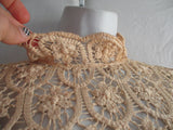 Vintage ELLEN TRACY Crochet Knit Lace Mini Dress Shift 9/10 CREME BEIGE ECRU