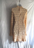 Vintage ELLEN TRACY Crochet Knit Lace Mini Dress Shift 9/10 CREME BEIGE ECRU