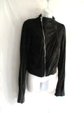 RICK OWENS OLMAR + MIRTA Lamb Leather moto jacket coat Vintage Fabric 10 BLACK