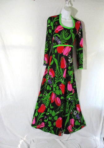 Vintage KERAM NEW YORK FLORAL RUNWAY Maxi Dress Hand Washable