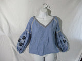 ZARA BASIC DENIM Western Cowgirl Tunic TOP Shirt Blue Embroidered S