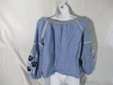 ZARA BASIC DENIM Western Cowgirl Tunic TOP Shirt Blue Embroidered S