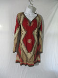 TOSHA POLIZZI Southwestern Ethnic Cowboy Geometric DRESS M RED BROWN BEIGE