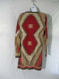 TOSHA POLIZZI Southwestern Ethnic Cowboy Geometric DRESS M RED BROWN BEIGE