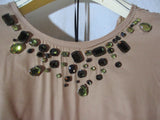 NWT New LANVIN PARIS Ruched Dress 36 /6 Jewel Encrusted CORAL PINK BEIGE Black