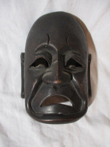 Handmade Carved Wood 6.5" TRAGEDY FACE Mask Sculpture Wall Art Tribal Ethnic Primitive