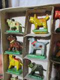 Set 12 Vintage Tiny Mini Handmade Animal Figurine Hand Painted Papier Mache Primitive