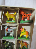 Set 12 Vintage Tiny Mini Handmade Animal Figurine Hand Painted Papier Mache Primitive