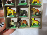 Set 12 Vintage Tiny Mini Handmade Animal Figurine Hand Painted Papier Mache Primitive