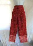 NEW SUNDANCE Drawstring Fringe Tassel Pant Floral Boho Festival Hippy L RED FLORAL