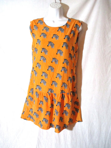 Vintage ZEBRA Sleeveless Leopard Animal Print Shift Dress S ORANGE BLACK